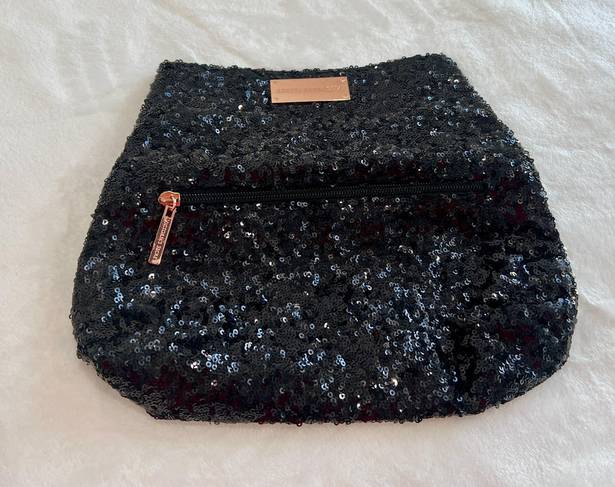 Victoria's Secret Victoria’s Secret Black Sequin Clutch Purse Zipper Pocket Rose Finish Hardware