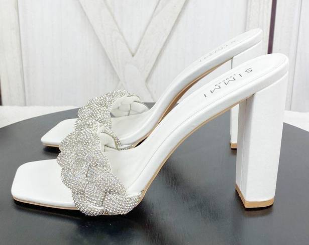 Simmi London  Diamanté Rhinestone Block Heel Mule Sandal Shoes White 7