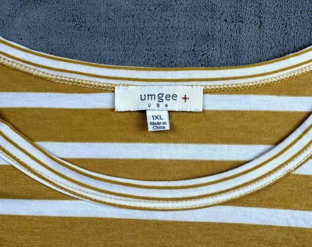 Umgee  Blouse Womens Size 1X Striped Boxy Boutique Yellow Boho Preppy Classic