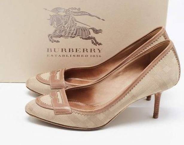 Burberry  Beige House Check Canvas & Leather Penny Loafers