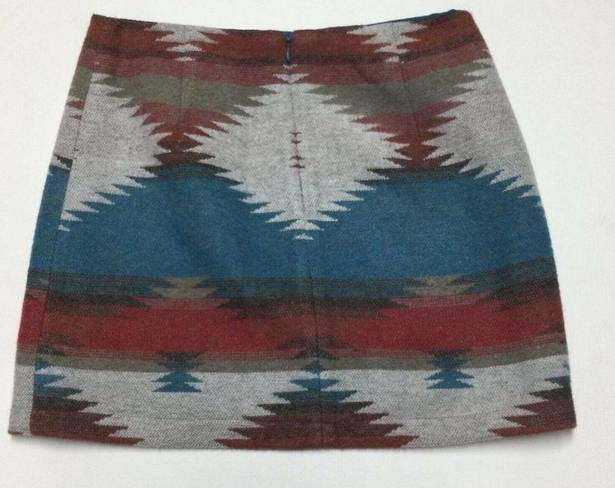 American Eagle  Womens Aztec Wool Blend Skirt Size 2 Mini Pencil Boho Fall Lined