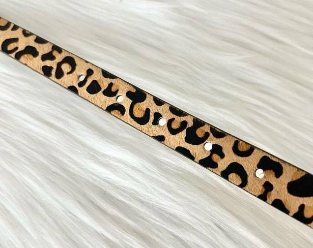 Leather Animal Hair Leopard Belt Gold Hardware Brown Tan Size Small