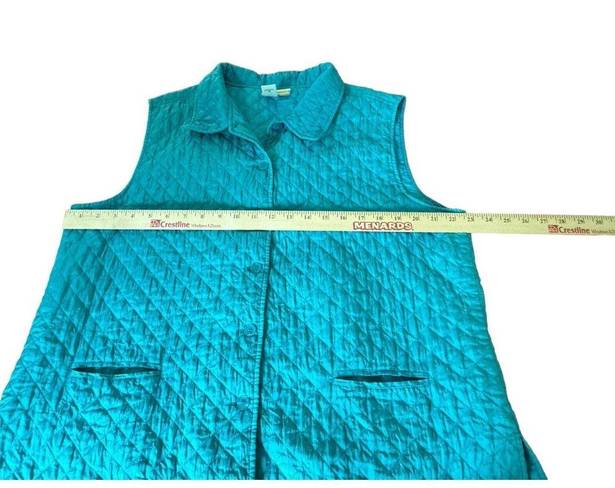 Coldwater Creek  Women’s Quilted Vest Large Teal Full Button Up Pockets READ