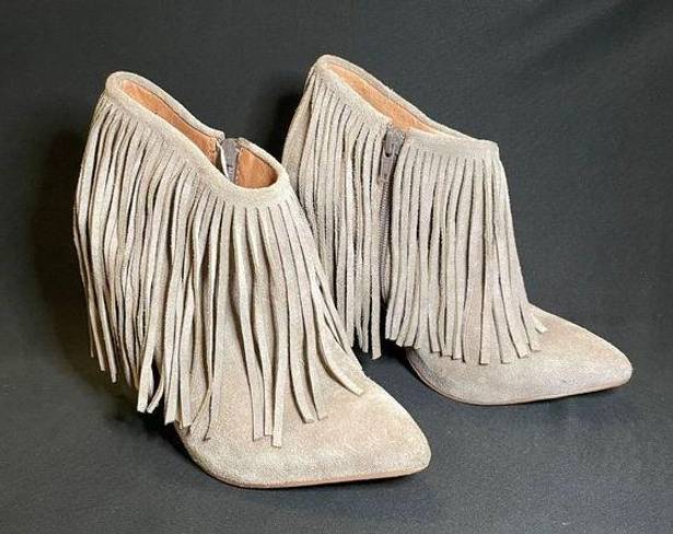 Vera Pelle Matiko  Grey Fringe Boot Heels Size 36 us 5.5