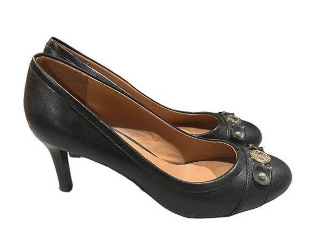 Tommy Hilfiger  Kaprice Women Almond Toe Leather Black Heels Size