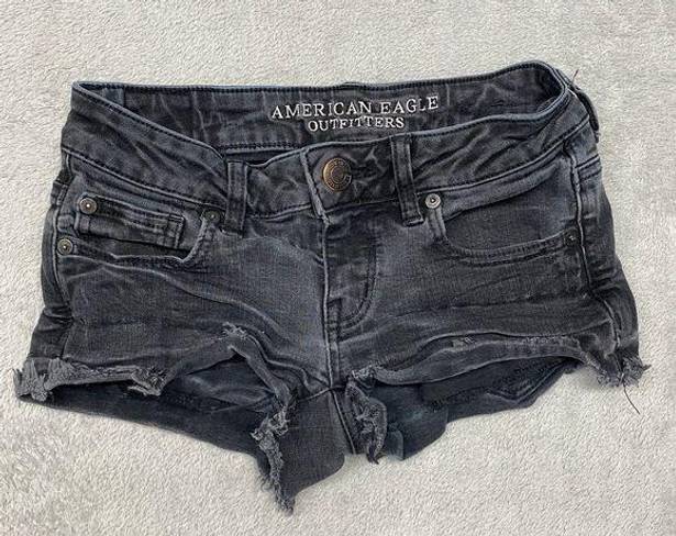 American Eagle  Shorts Womens 0 Black Booty Jean Cut Off Shortie Ripped Super Low