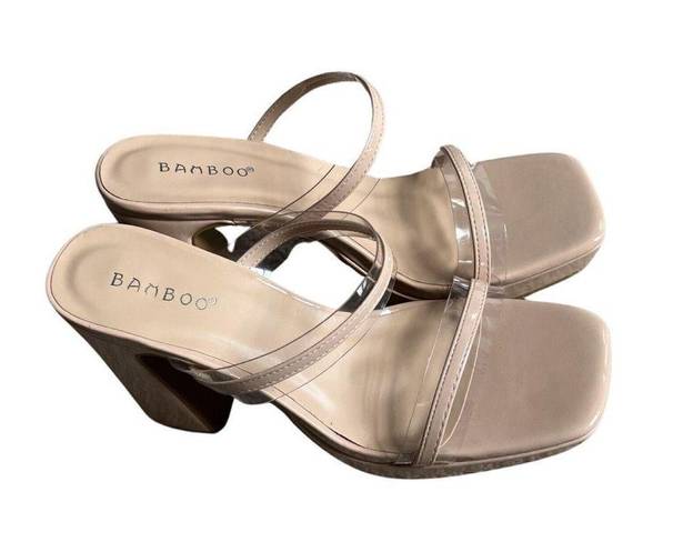 Bamboo  Kickback Nude Platform Block Heel Square Toe Size 9