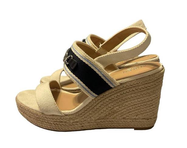 Ralph Lauren LAUREN   Hollyn Striped Canvas Espadrille Strappy Wedge Sandal 11