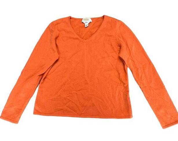 Talbots  Petites Womens Large Orange Cashmere V-Neck Long Sleeve Pullover Sweater