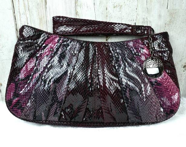 Nine West Dark purple & burgundy snakeskin print medium clutch purse w/ studs 