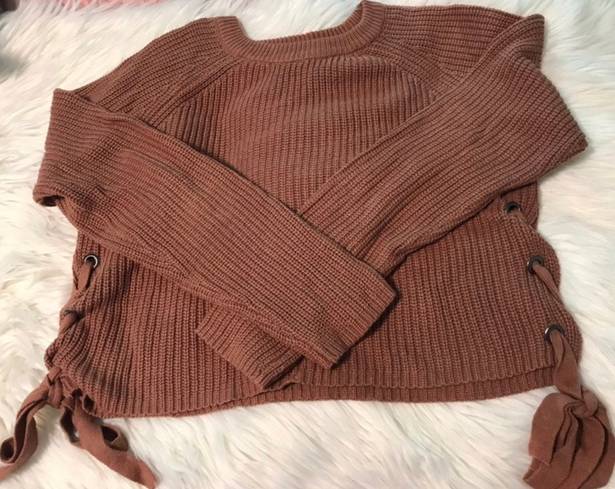 Moon & Madison Brown Knit Lace Up Sides Sweater