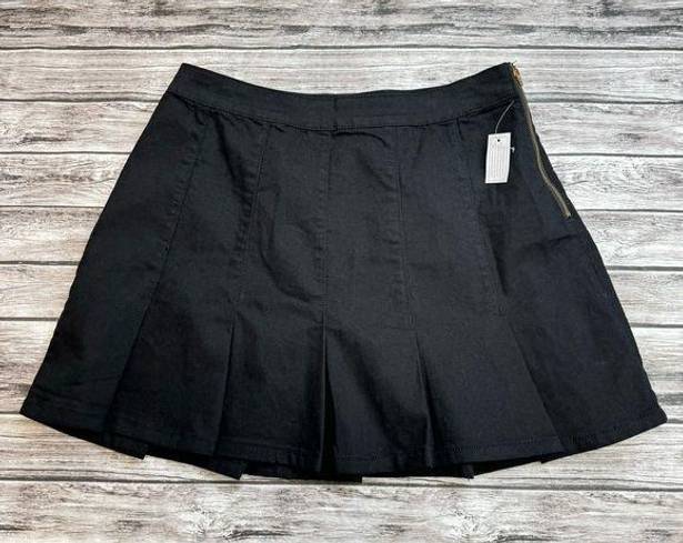 No Bo  No Boundaries Women's Box Pleat Black Denim Mini Jean Skirt 11 Zip Zipper