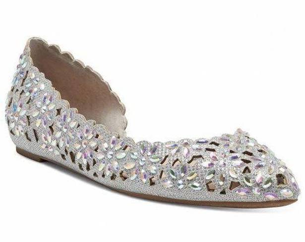 INC  Mabley Silver Rhinestone Floral Flats 8M