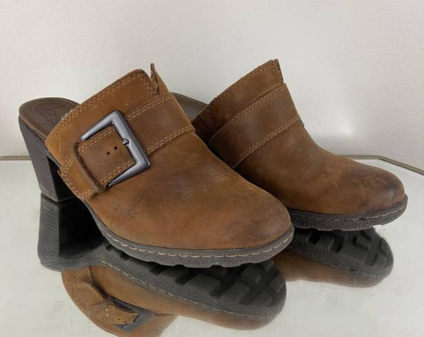 Born concept BORN B.O.C Brown Leather Split Toe Buckle Heel Mule Clog Shoes