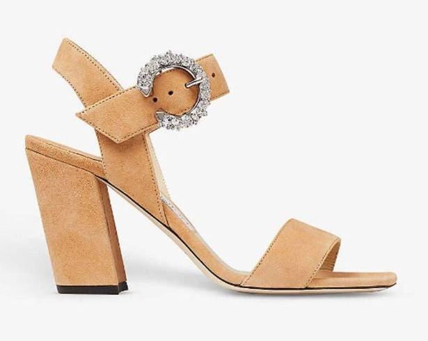 Jimmy Choo  Maysa 85 Leather Mules in Caramel Crystal