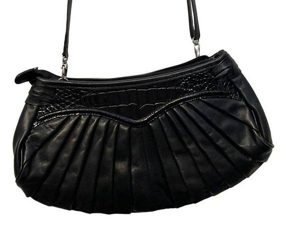 Brighton  Black Leather Pleated Versatile Purse Hand Shoulder Bag One Size Women