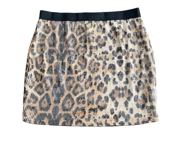 Sans Souci NEW Leopard Print Sequins Mini Skirt