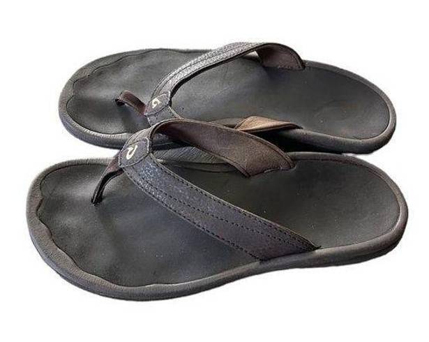 Olukai  Womens Brown Leather Thong Sandals Size 6 EU 37 Comfort Sandals