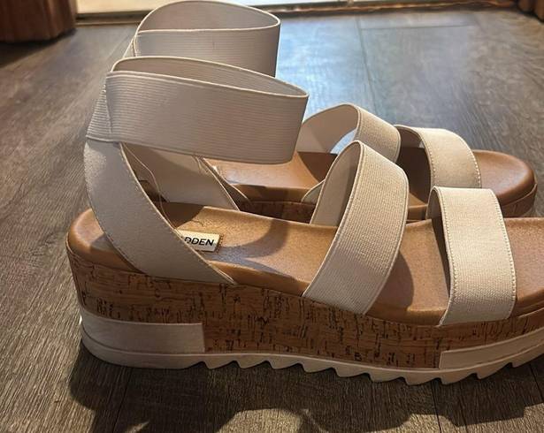 Steve Madden  Womens Bandi Sandal Size 9.5 White Cork-wrapped wedge heel