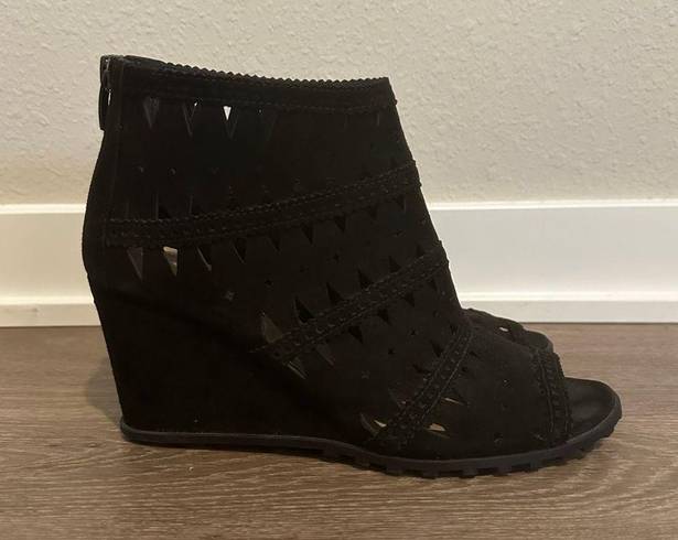 Via Spiga  V-Latanya Black Suede Wedge Sandals - 8.5