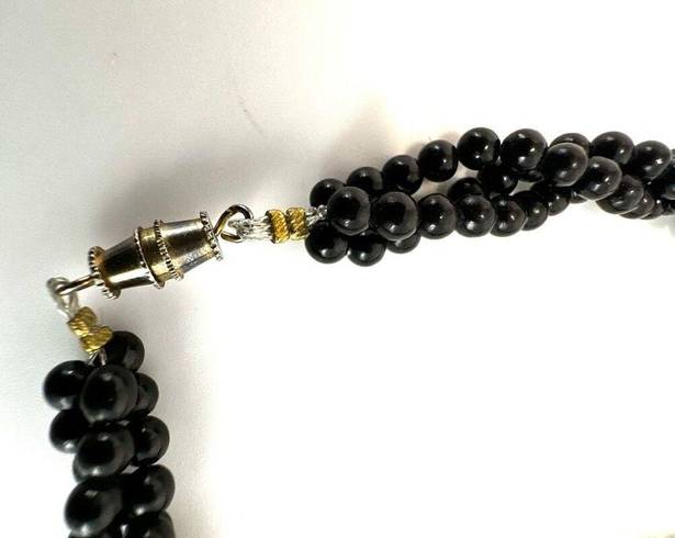 Onyx Black   beaded and coral long twisted necklace