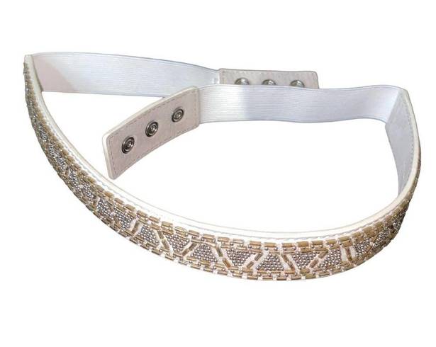 White House | Black Market  Beaded Studded Rhinestone snap button elastic belt sz S