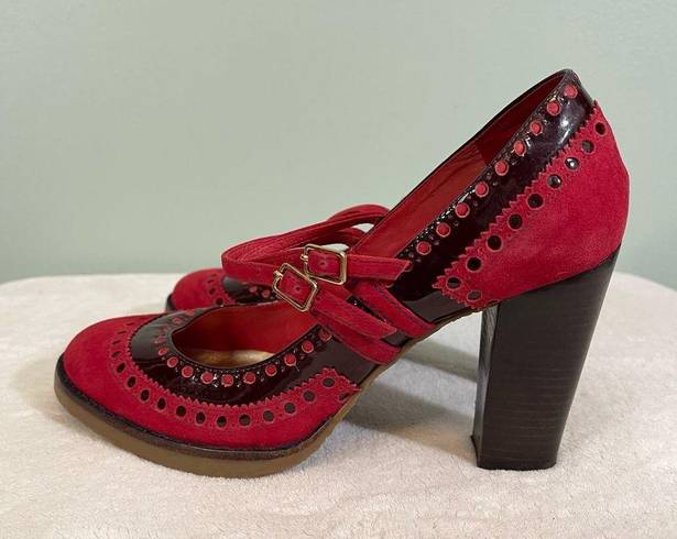 Juicy Couture  Women Red Leather Hole Buckle High Block Heel Mary Jane Shoes NWOT