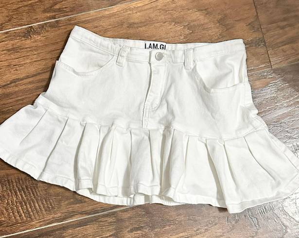 I am gia white denim pleated mini schoolgirl skirt