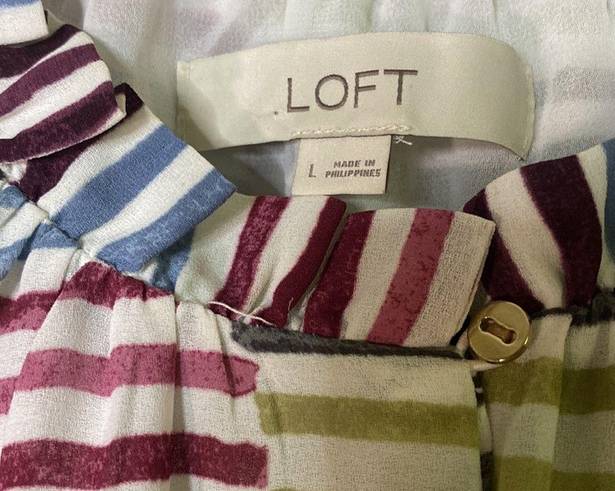 Loft Ann Taylor  Dress Ruffle Drop Waist Flutter Sleeve Stripe Multicolor Large