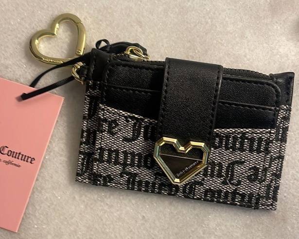 Juicy Couture  wallet modern chic tab elongated card case Black Gray gold heart