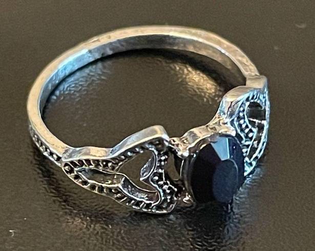 Onyx Black  silver plated vintage ring size 6.5