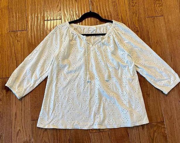 J.Jill  white eyelet tassel tie blouse size lp