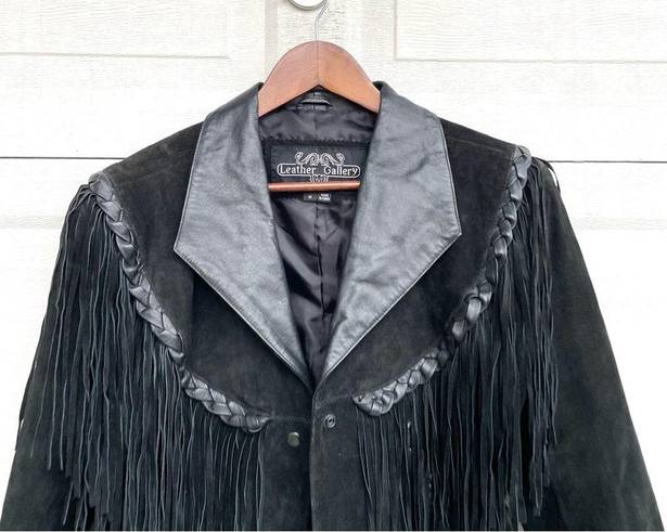 Gallery VTG Leather  Womens Jacket Black Suede Fringe Tassel Crop Boho Medium