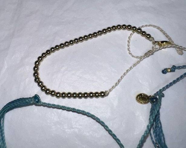 Pura Vida  Set of Three Blue and Gold Bead Stackable Bracelets