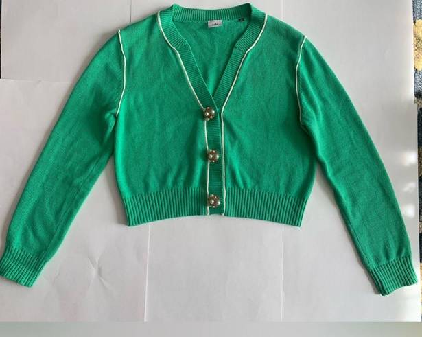 CAbi  Wallis Retro Cropped Burst of MintJulep Green Cardigan Embellished Buttons