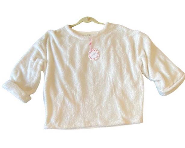 Umgee Off-White Faux Sherpa Teddy Sweater With Pockets Size Large