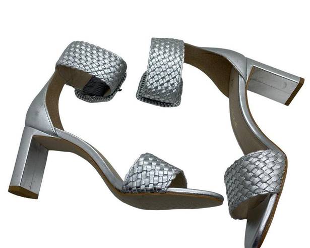 Matisse Footwear Matisse New Hope Woven Leather Sandal Silver Metallic Heeled Sandals, size 7