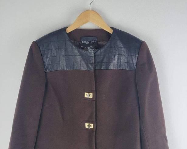 Etcetera  Cotton And Leather Coat Lined Brown Black Size 6