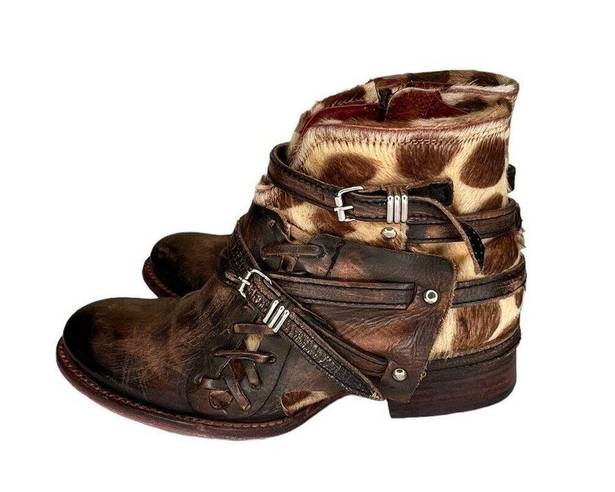 FREEBIRD by Steven Freebird Belfast Leather Leopard Calf Hair Booties Women’s Size 8