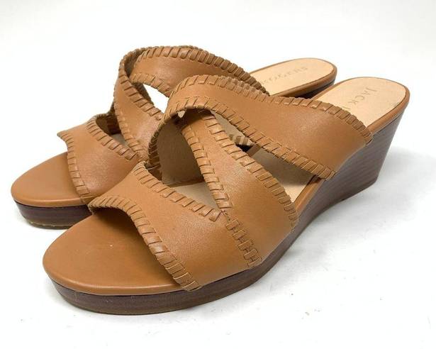 Jack Rogers  Women's Size 10 Open Toe Jackie Wedge Heeled Sandal Brown Leather