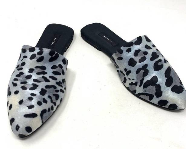 Natori  Adore Satin Leopard Print Mules Black Gray Size US 7