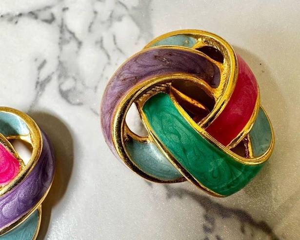 infinity Vintage colorful  knot clip on earrings