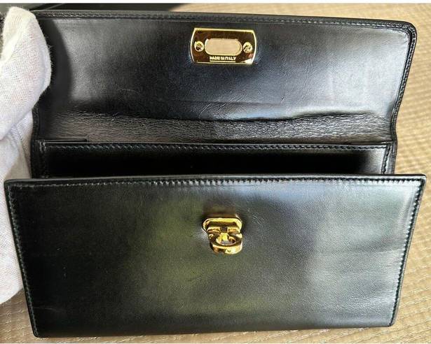 Salvatore Ferragamo Authentic  Black Leather Wallet with Gancini Clasp