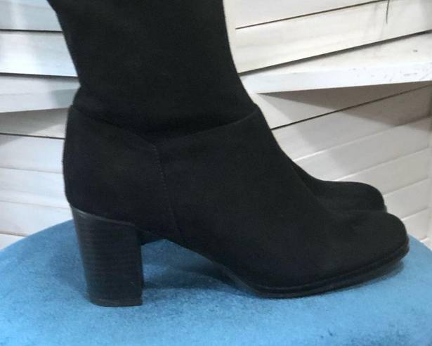 Attention  over the knee boho black suede leather tassel block heel boots sz 8