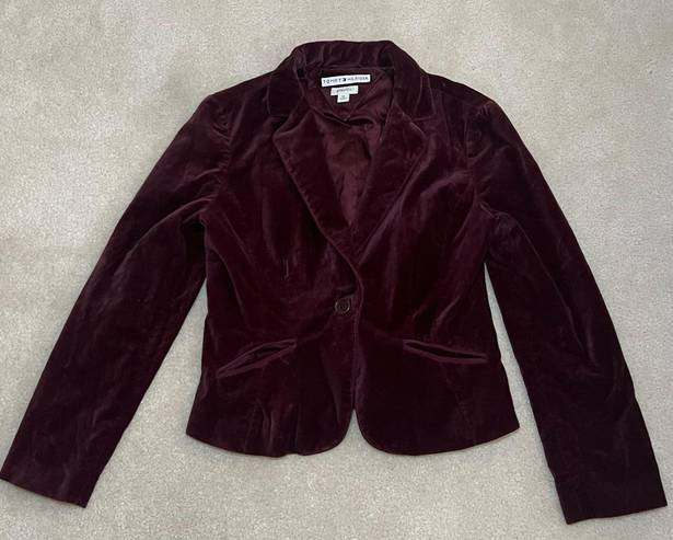 Tommy Hilfiger Vintage  Velvet Blazer Suit Jacket Size Medium I Burgundy I