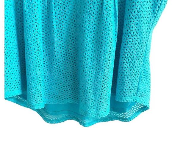 Westport  Crochet Eyelet Tank Teal Blue Button Front Plus Size XL