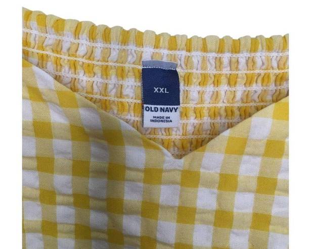 Old Navy  Dress Womens XXL Seersucker Sweetheart Neck Gingham Puff Sleeve Yellow