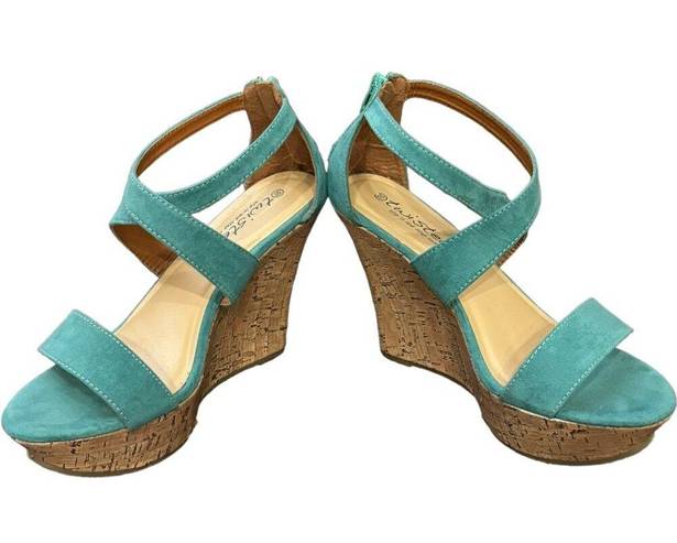 Twisted , Strappy Wedges, slip in and step out. Aqua Blue