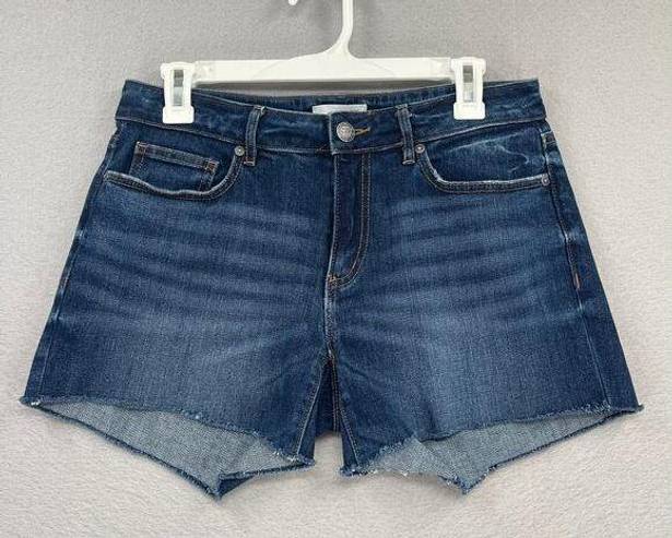 The Loft  Shorts Womens 27/4 Blue Denim Jean Frayed Hem 4" Inseam Dark Wash Summer