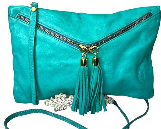 Vera Pelle VTG  Italian LEATHER HANDBAG Teal Crossbody Shoulder Wristlet Clutch!